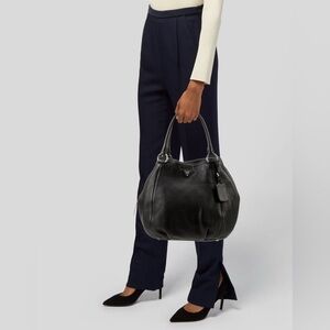 Prada Cervo Black Leather Hobo Bag with Dual Handles